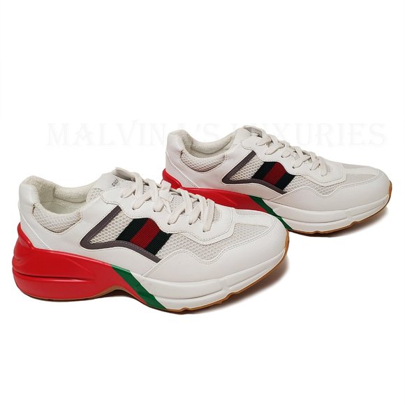 GUCCI SNEAKERS RHYTON WHITE LEATHER FABRIC with WEB CHUNKY SHOES sz 9 9.5 - Picture 4 of 15